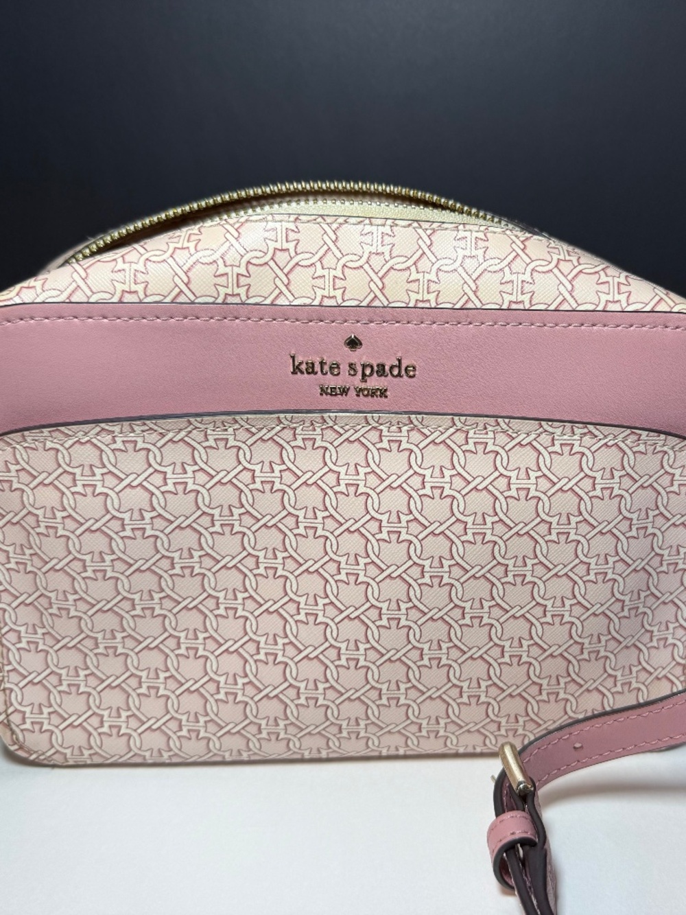 kate spade new york Pink/ Beige Logo Zip Crossbody, Detachable Strap, Gold
